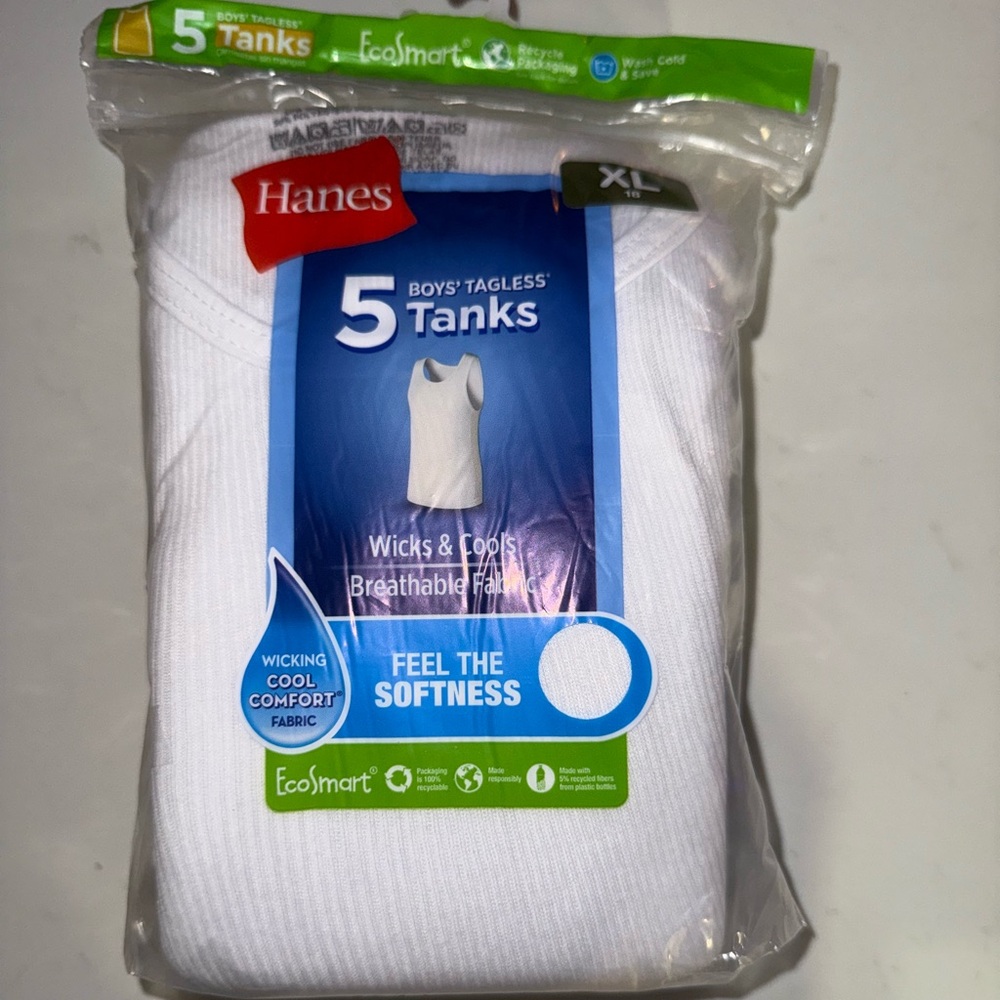 Hanes Boys' Tagless White Tanks - 5 Pack